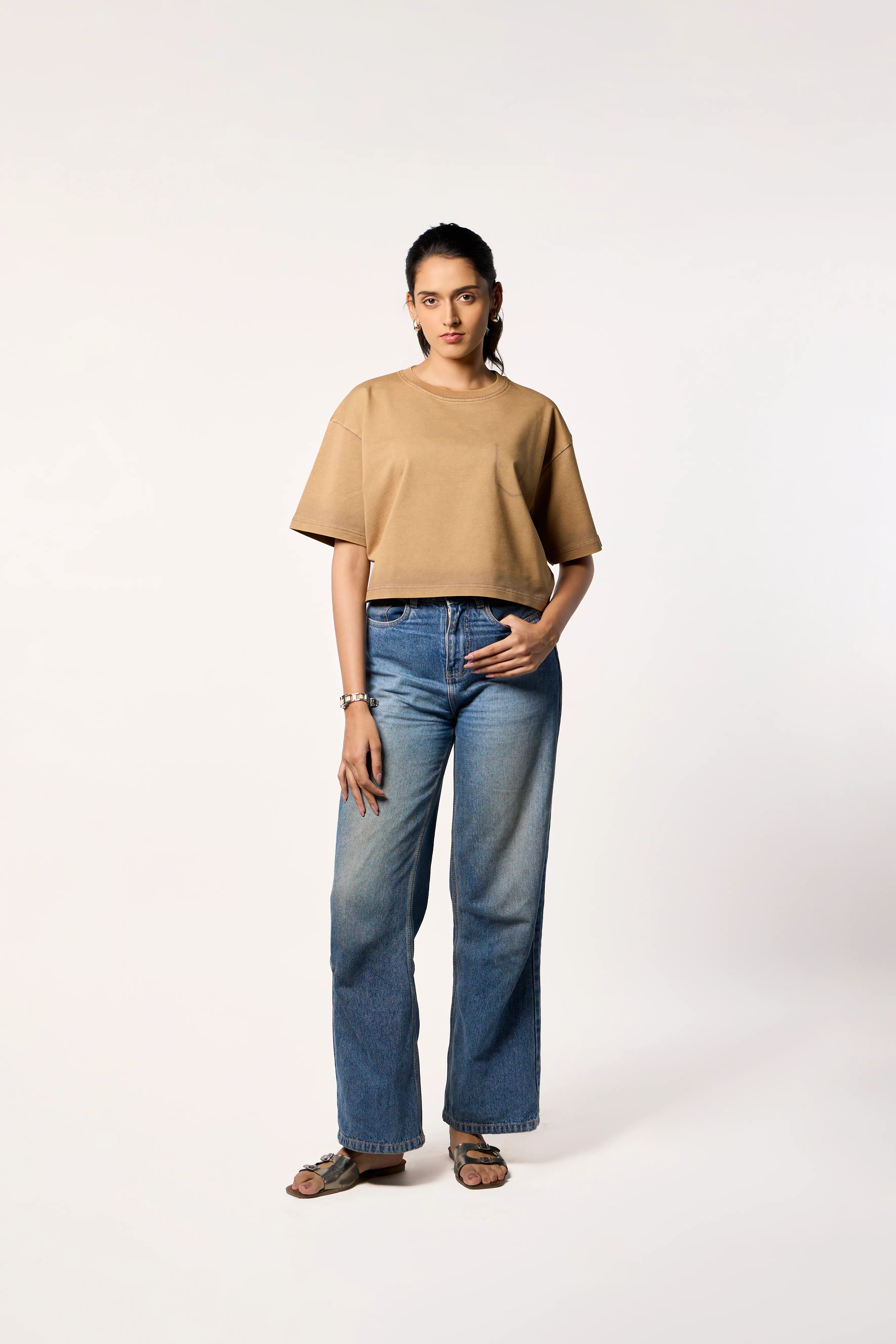 Washed Crop Tee- Khaki