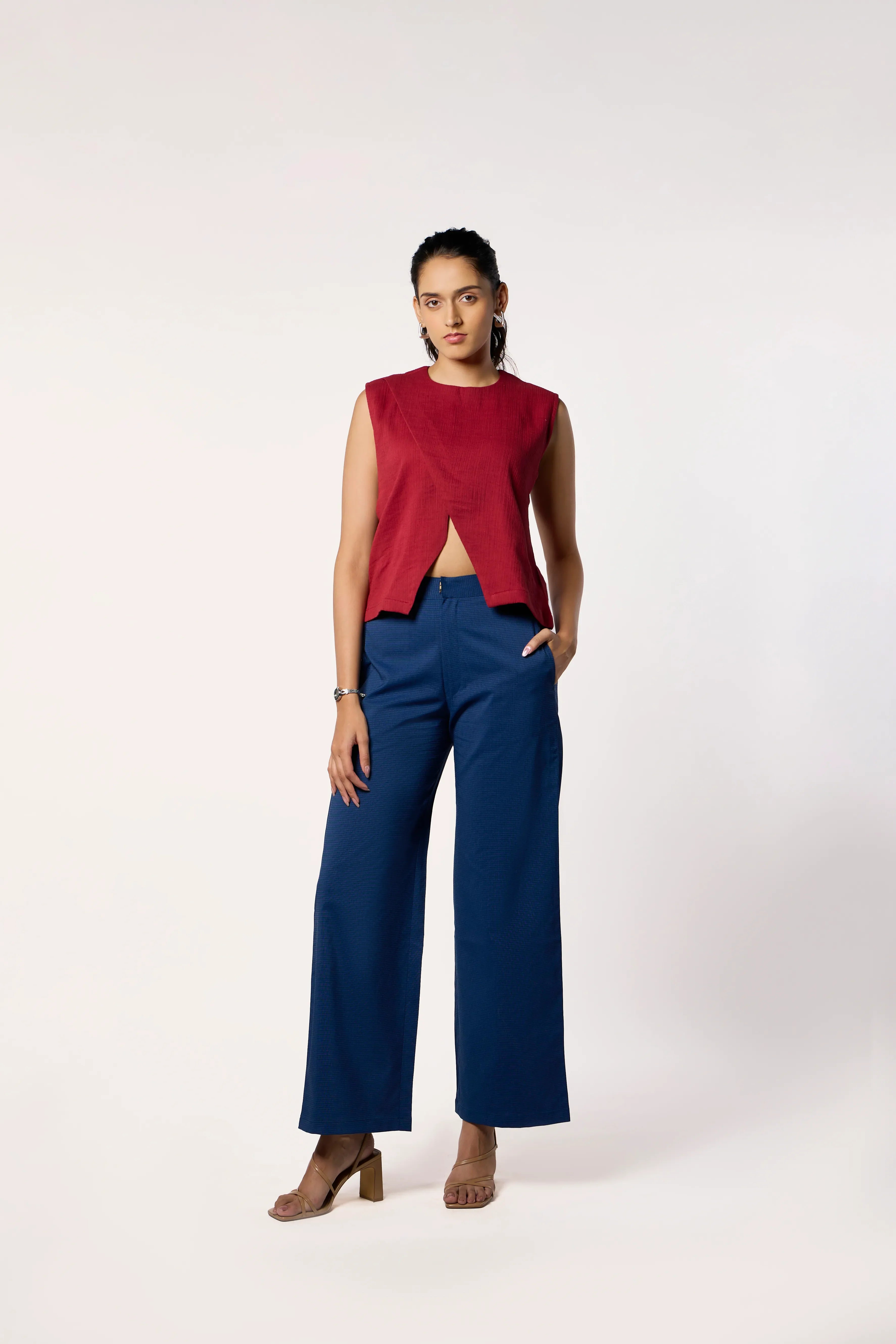 Breezy Wrinkle Top- Red