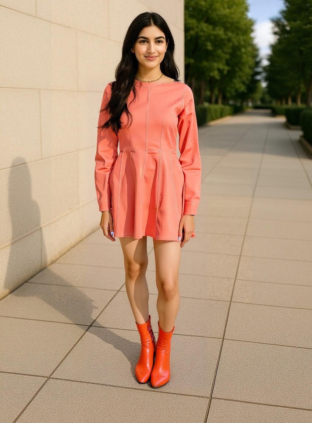 Shell Pink Top Stitch Dress