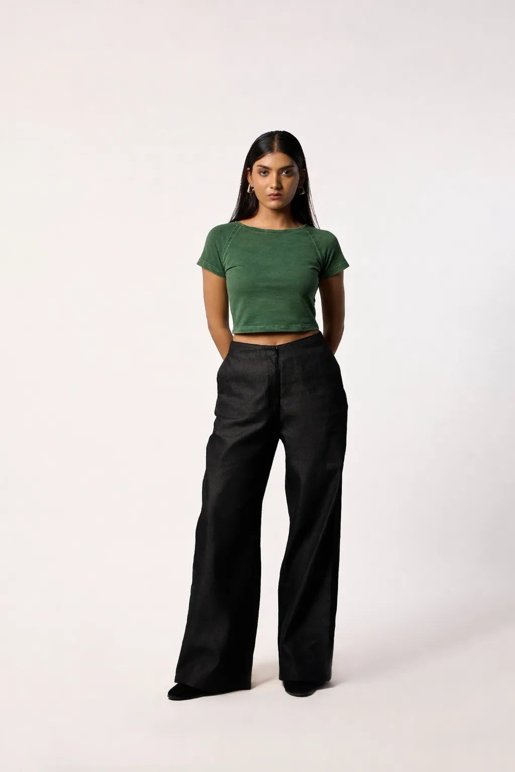Washed Baby Tee- Dark Green