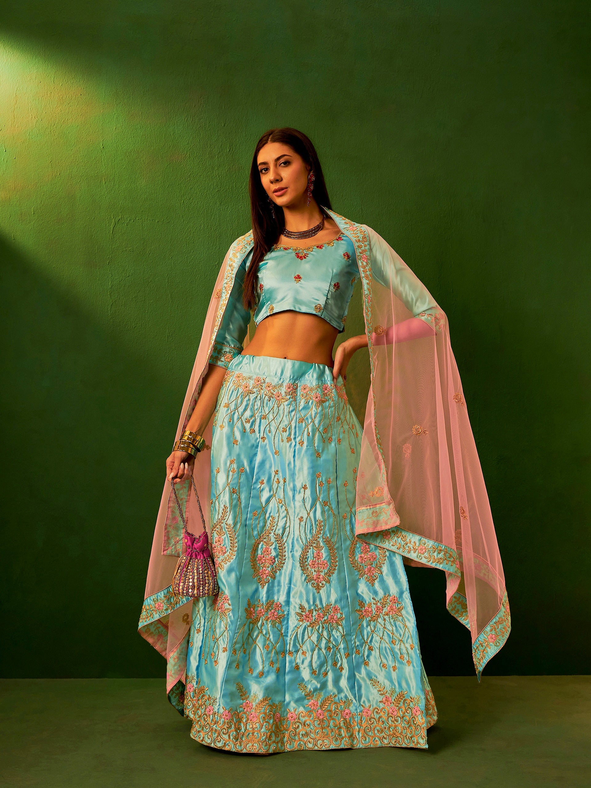 Gulabi Neelam Lehenga