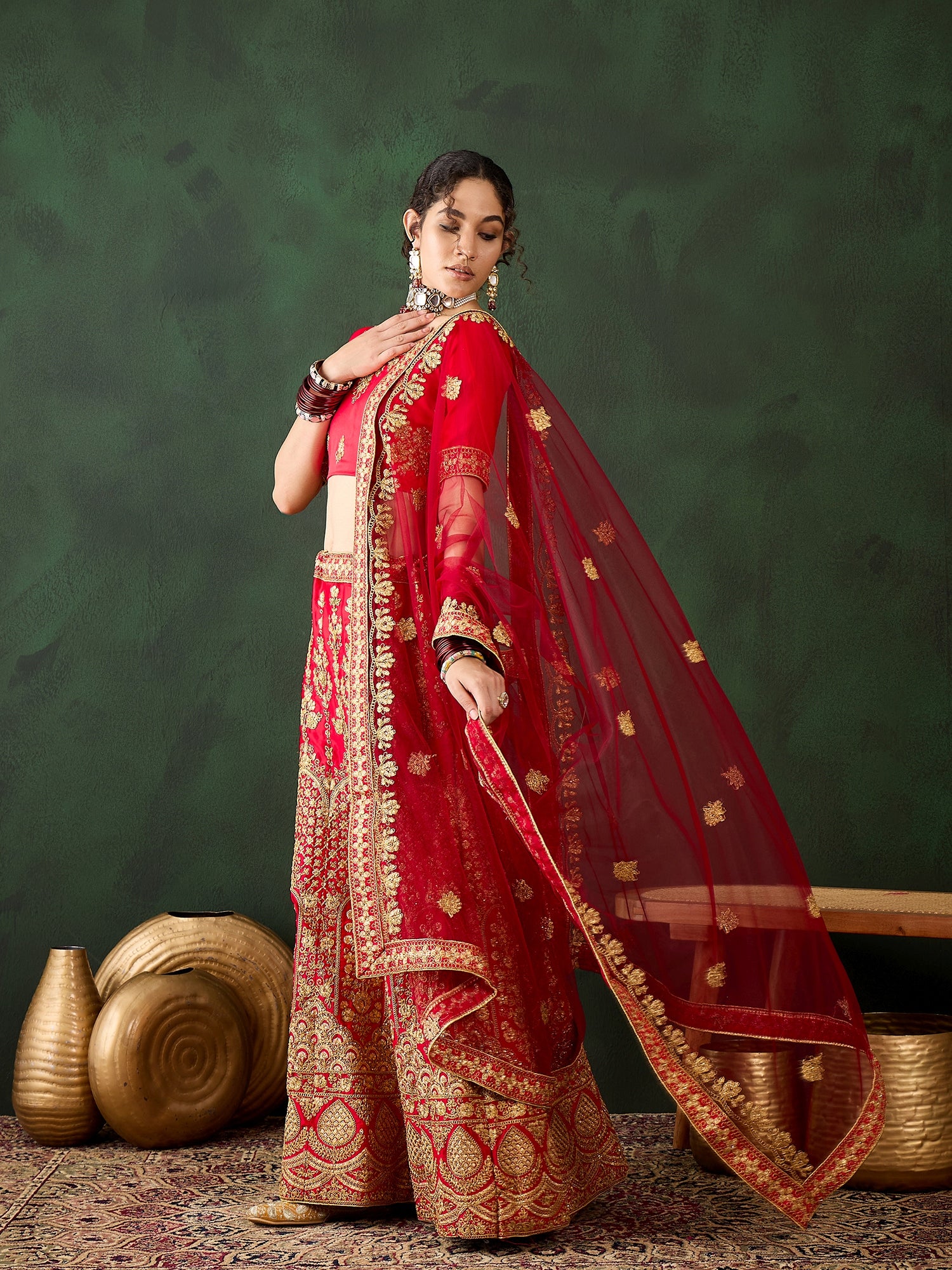 Sparkling Diamond Work Silk Lehenga