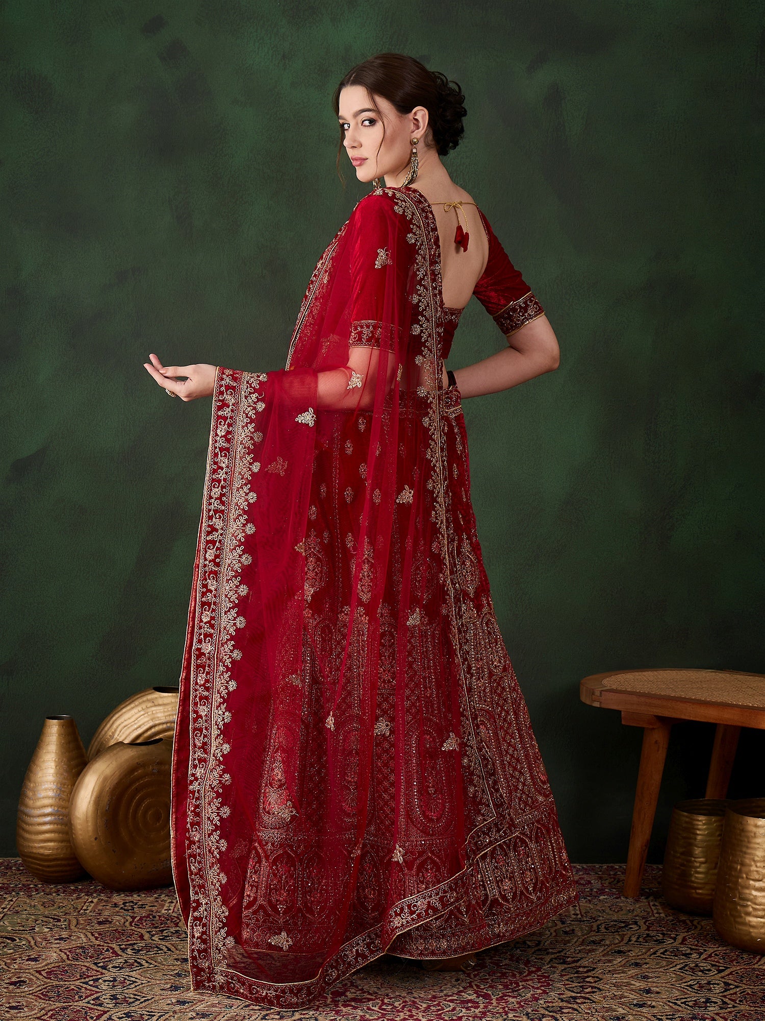 Intricate Heavy Zari Embroidery Velvet Lehenga