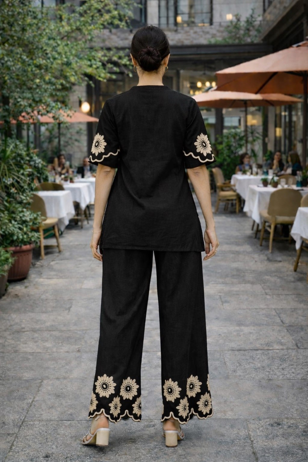 Midnight Flora Scalloped Co Ord Set