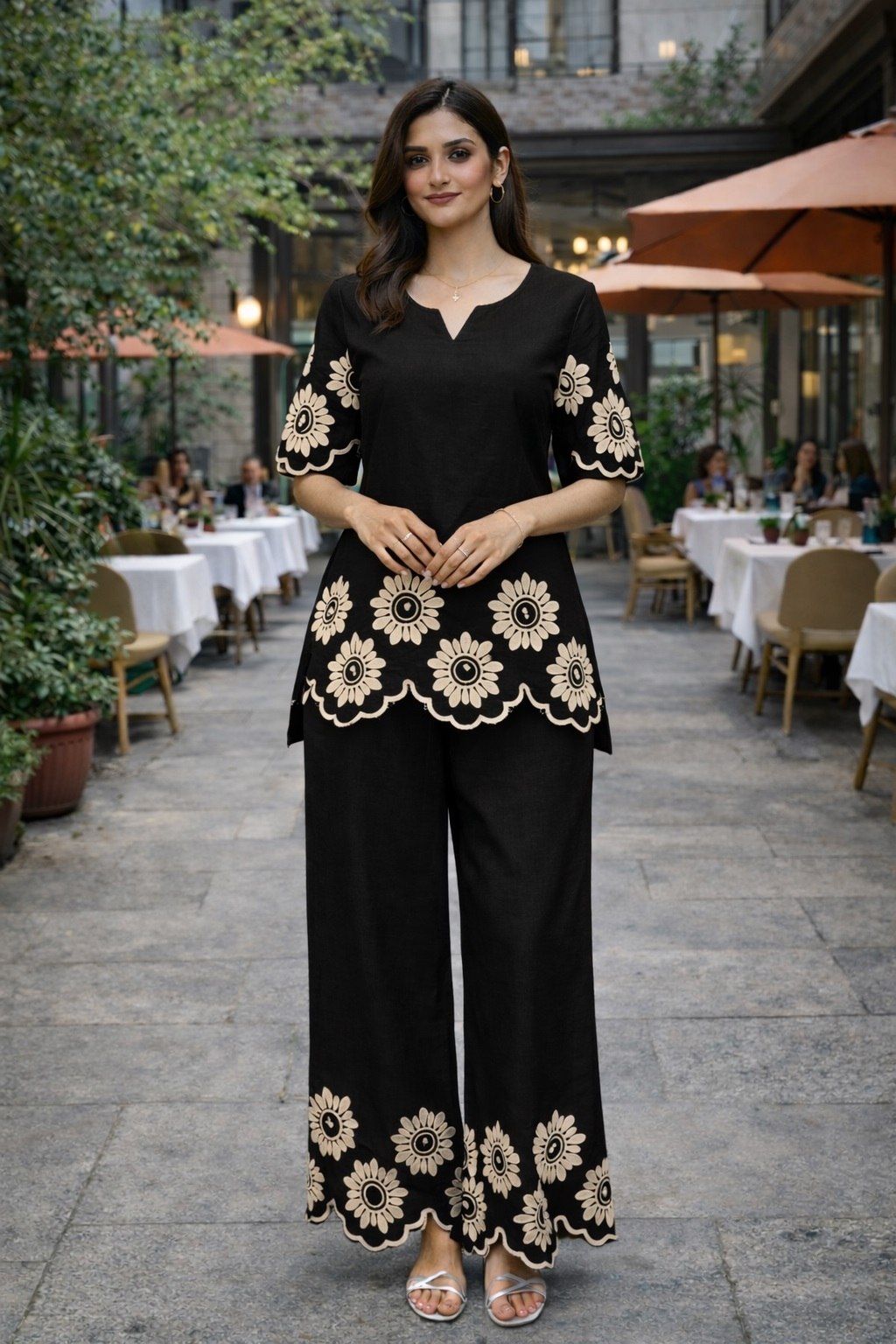 Midnight Flora Scalloped Co Ord Set