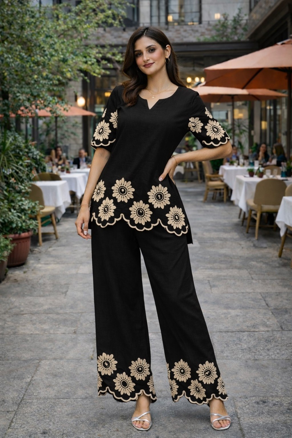 Midnight Flora Scalloped Co Ord Set
