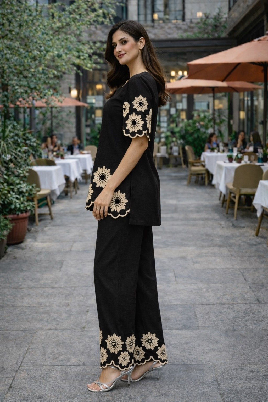 Midnight Flora Scalloped Co Ord Set