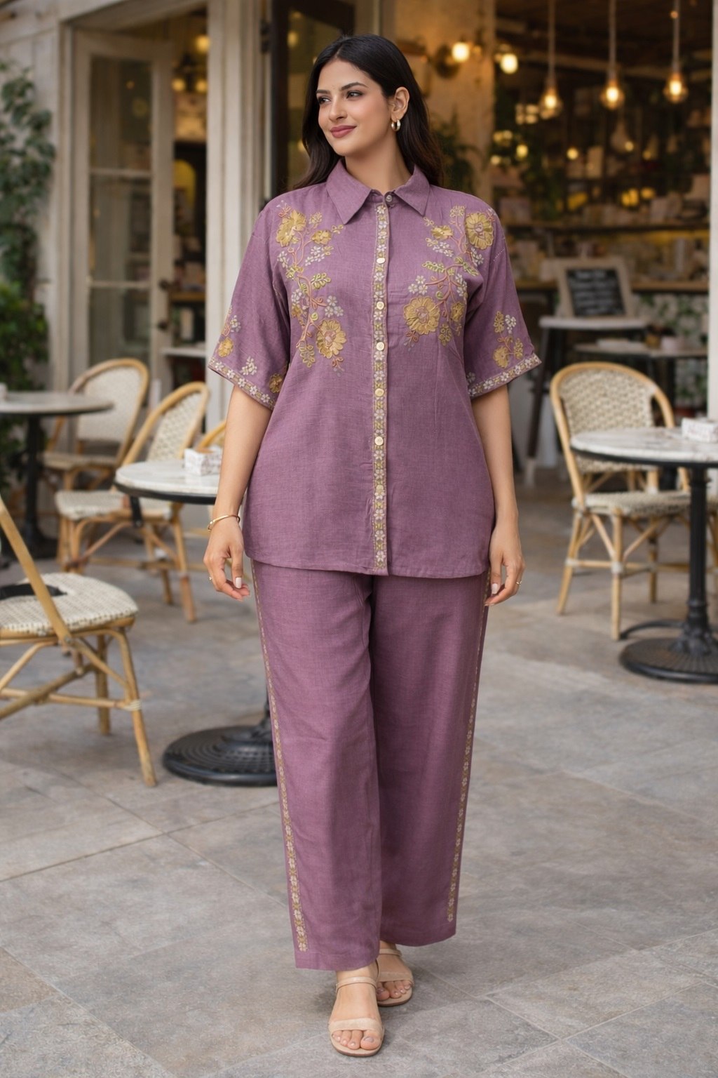 Cotton Embroidery Co-Ord Set Lavender