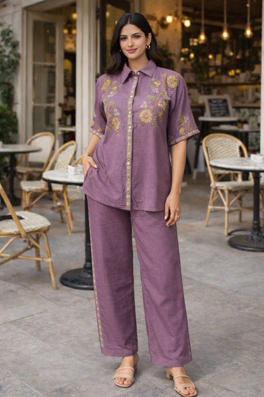 Cotton Embroidery Co-Ord Set Lavender
