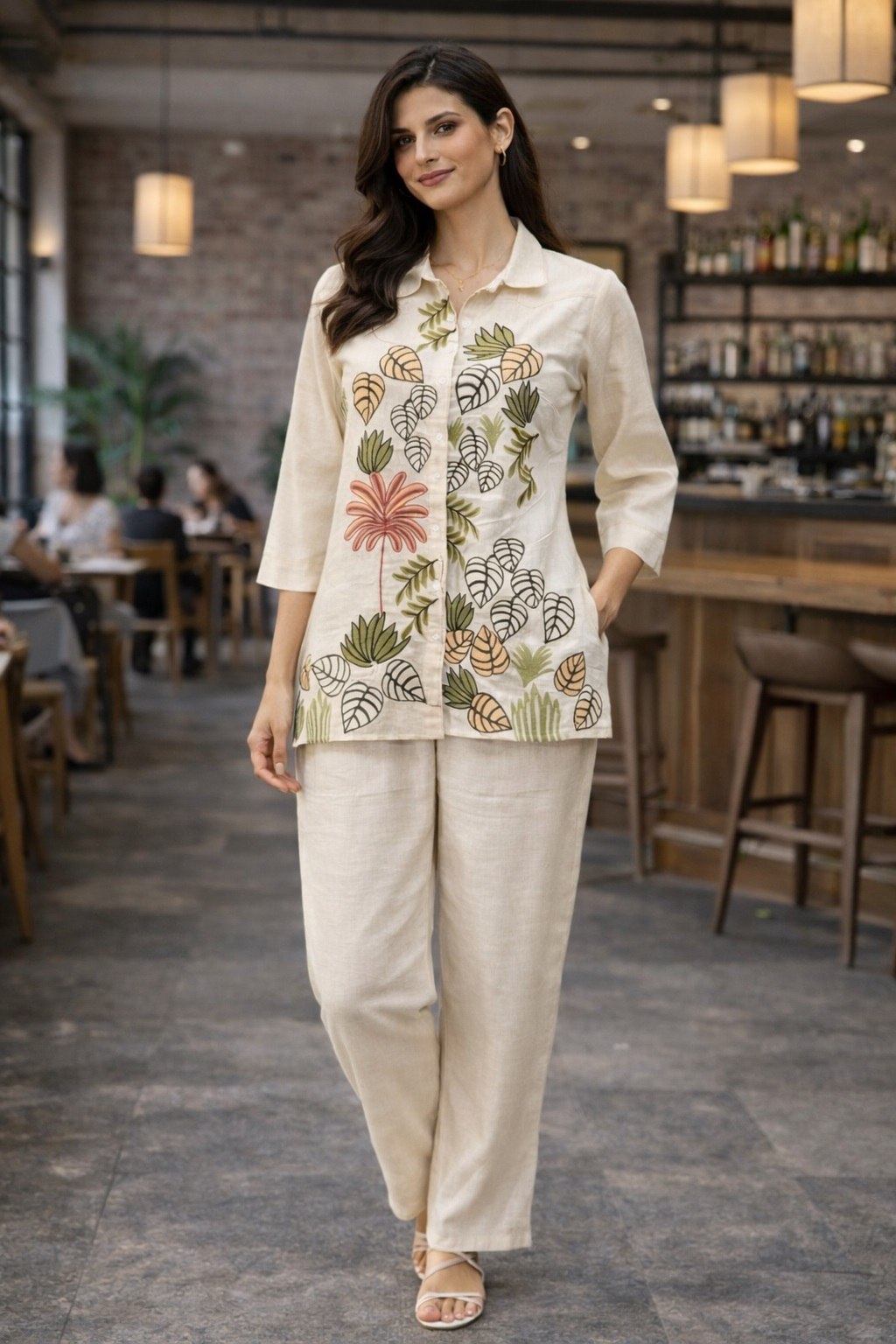 Floral Printed COORD SET Off White