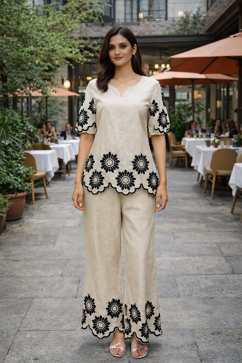 Midnight Flora Scalloped Co Ord Set
