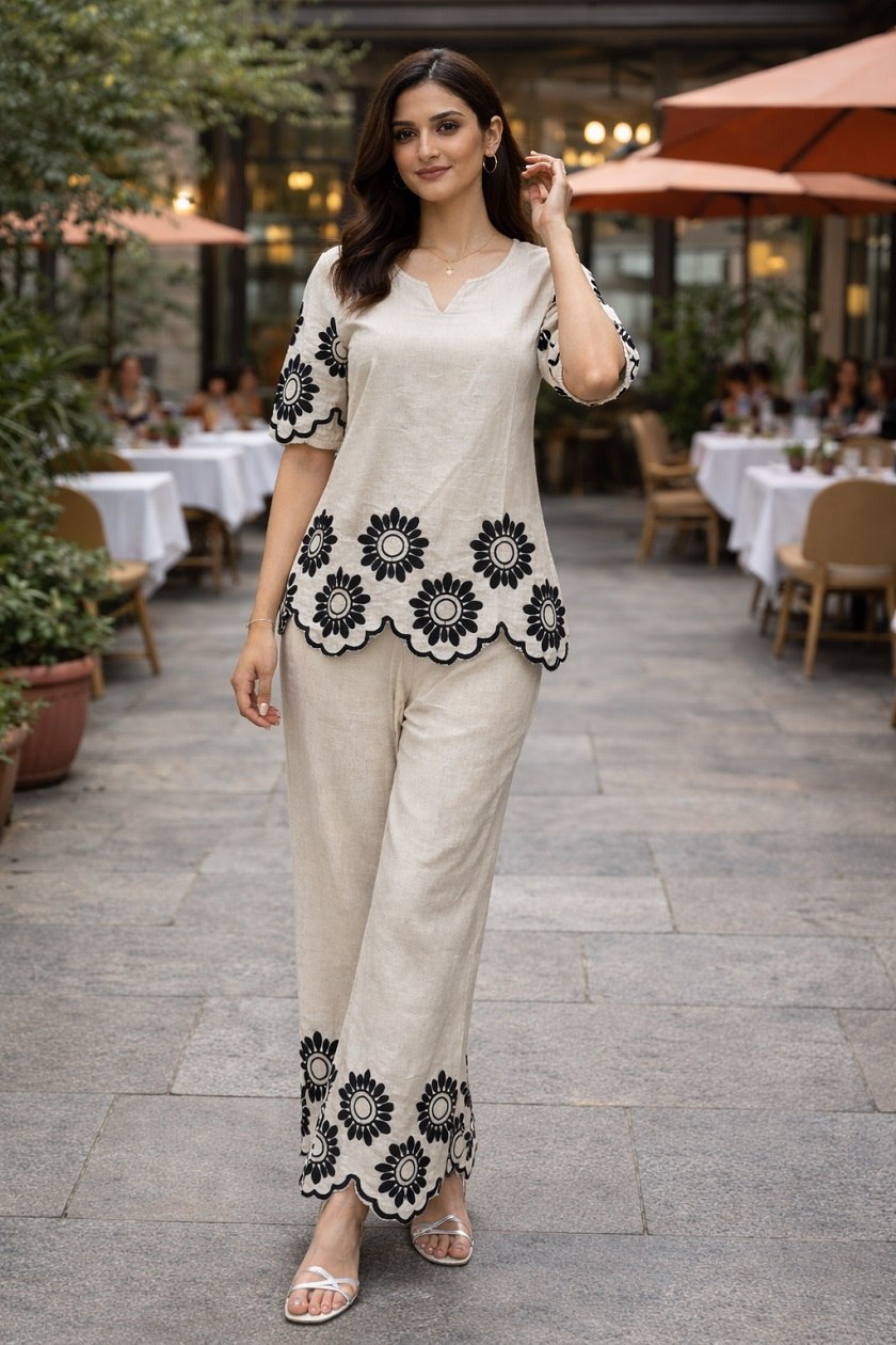 Midnight Flora Scalloped Co Ord Set