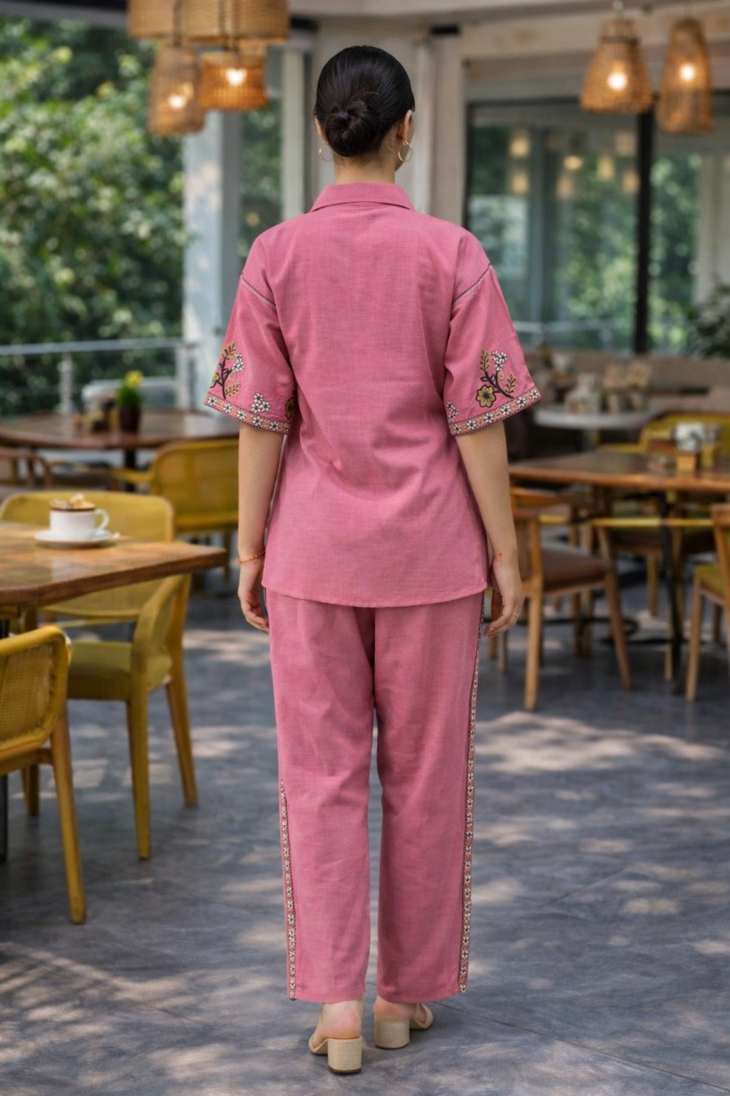 Cotton Embroidery Co-Ord Set Light Pink