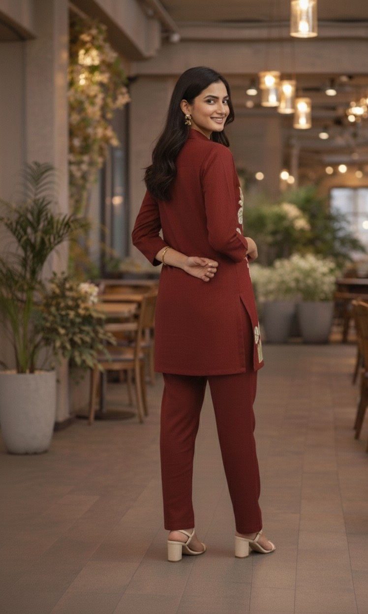 Botanical Print Maroon Co-Ord Set