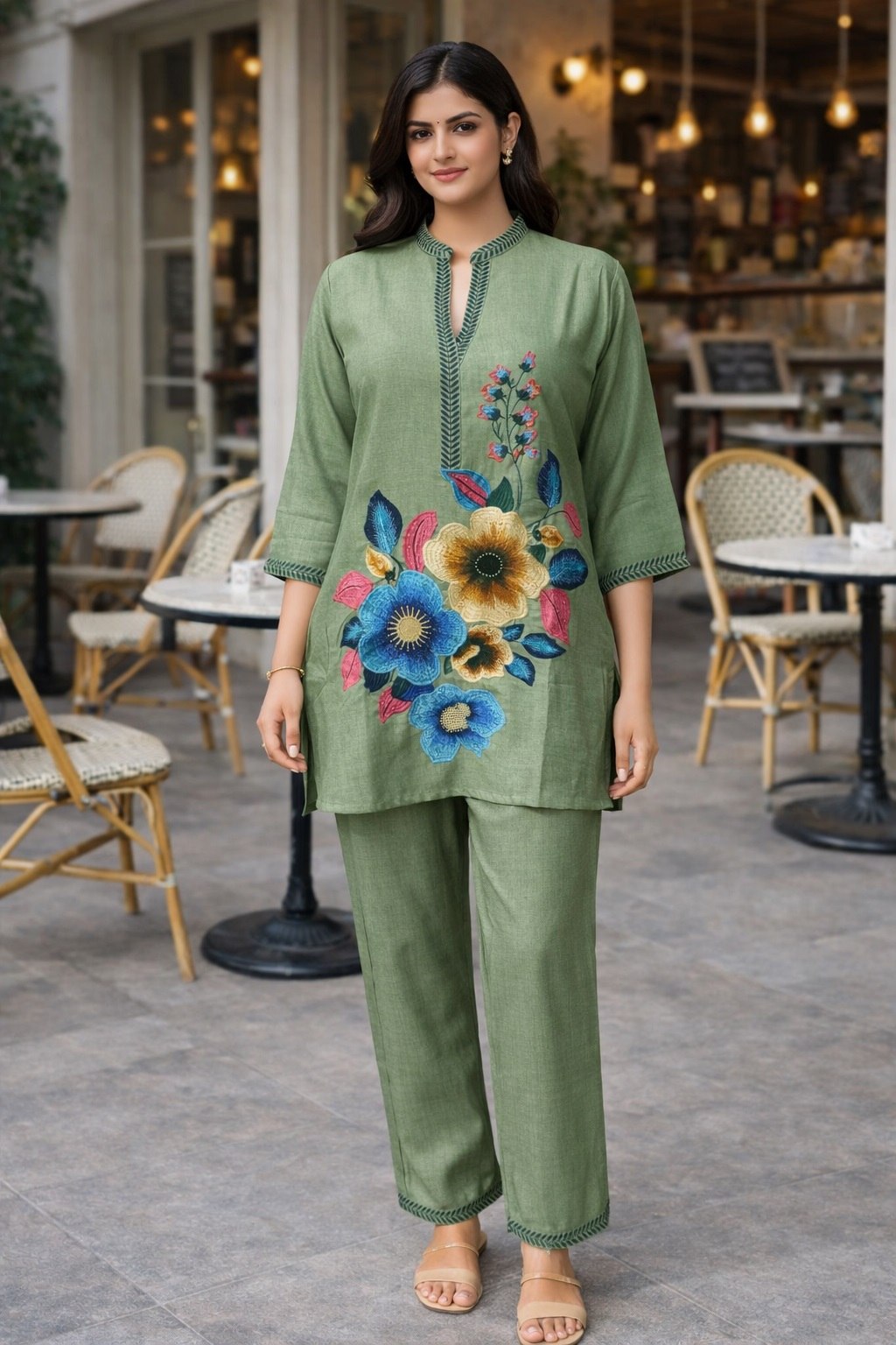 Floral Printed Poly Linen Cotton Co-Ord Set