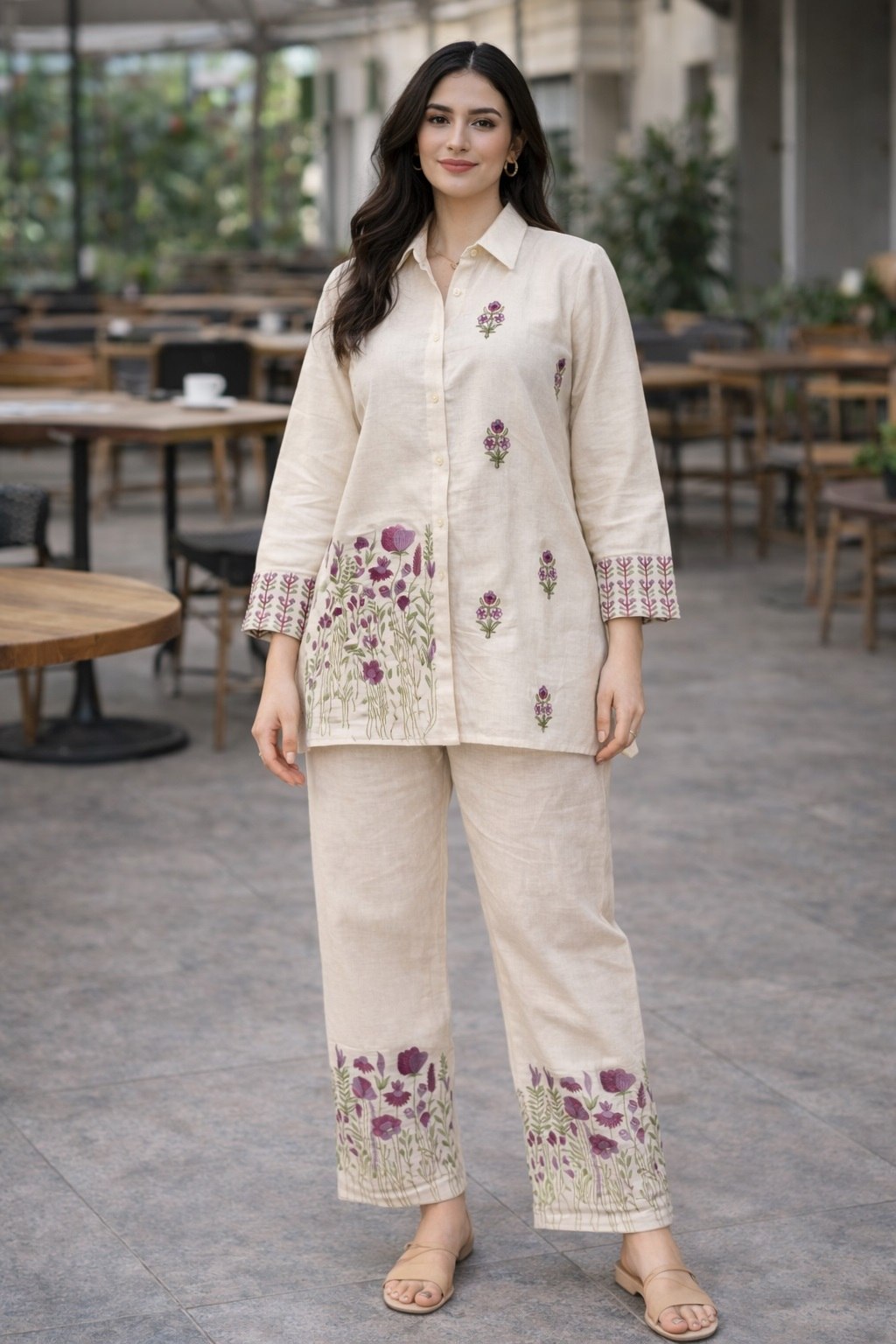 Ivory Floral Linan Co-Ord set