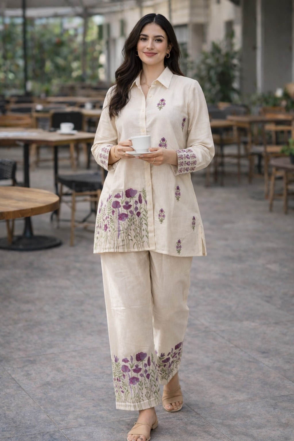 Ivory Floral Linan Co-Ord set